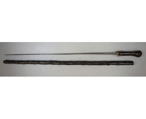 Antique, mid 19thC, Victorian Irish Blackthorn Swordstick. Heavyweight cane with square section, steel blade.Overall length o