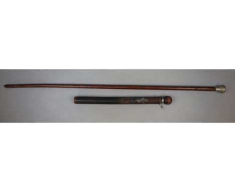 Early truncheon with crest together with walking stick 