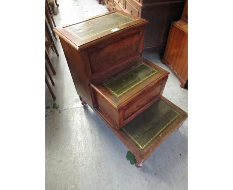 19th Century mahogany library step/ commode, with leather inset steps 