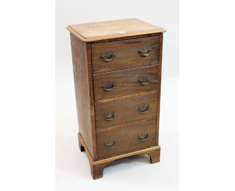 Small mahogany straight front chest of four drawers raised on bracket feet, 43cms x 35cms x 80cms high 