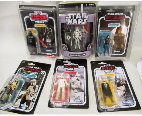 Group of four Star Wars Vintage Collection figures, Range Trooper and Scarif Stormtrooper, 501st Stormtrooper and Darth Vader