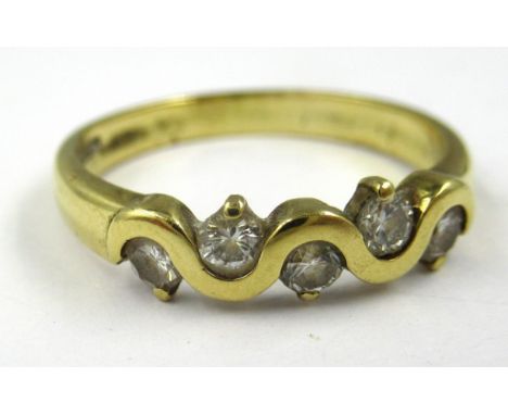 18ct Yellow gold five stone diamond ring, size N.5weight 3.5g 