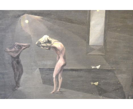 Peter Rose Pulham, oil on canvas, ' Figure and Echo ', unsigned, inscribed verso and dated 13/10/1945, label to the stretcher