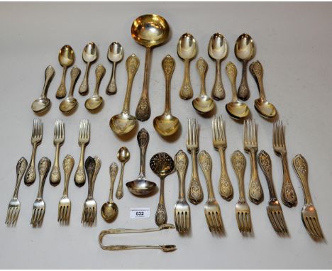 Extensive Victorian silver canteen of cutlery comprising of a large ladle, two stuffing spoons, twelve tablespoons, eighteen 