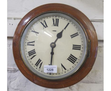Small circular mahogany wall clock, the 8in enamel dial with Roman numerals, with a single train movement 