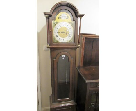 Reproduction mahogany longcase clock, the brass and silvered dial with pendulum window, 188cms high 