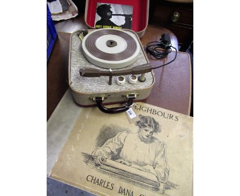 Mid 20th Century Dansette record player in original case, together with one volume, ' Our Neighbours ', Charles Gaynor Gibson