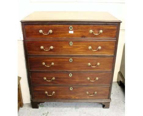 George III mahogany secretaire chest, the interior with central relief carved door with pigeon holes and drawers, above three