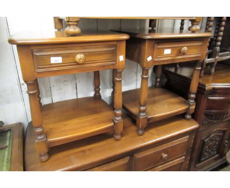 Pair of Ercol side tables, each with a single drawer on turned supports with undertier, 48cms wide together with a matching t