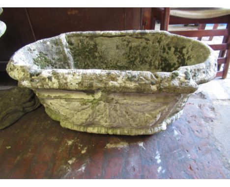 20th Century oval cast concrete garden planter, 36cms high x 18cms wide x 42cms deep 