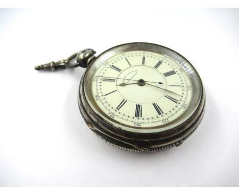 19th Century English silver cased key wind open face pocket watch, the enamel dial with Roman and Arabic numerals and centre 