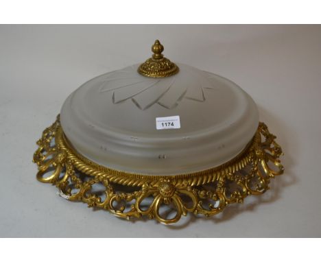 Late 20th Century gilt metal ceiling light with frosted glass shade, 46cm diameter x 20cm high 