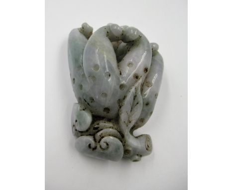 20th Century carved pale jade model of a lotus flower, 10cm wide 
