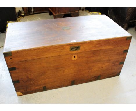 19th Century brass mounted camphor wood trunk, with original side carrying handles (at fault) 