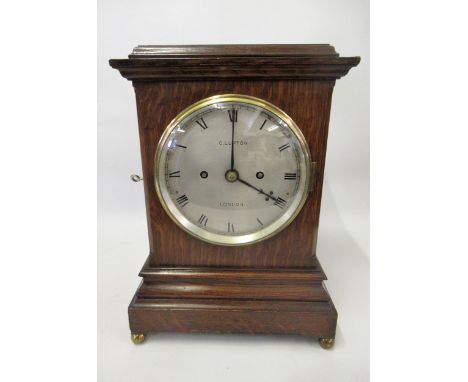 19th Century oak bracket clock, the circular silvered dial inscribed C. Lupton, London, with Roman numerals and a two train f