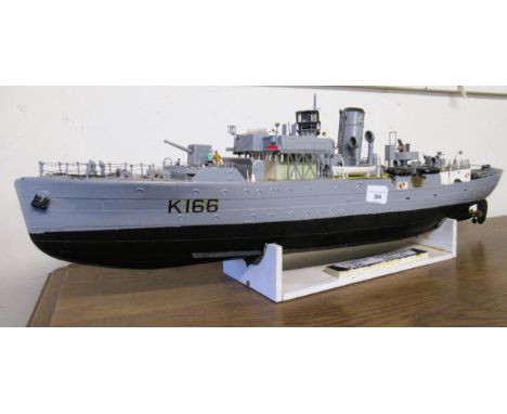 Scale model of HMCS Snowberry K166 1940/45 on stand, 35 x 87cms long 