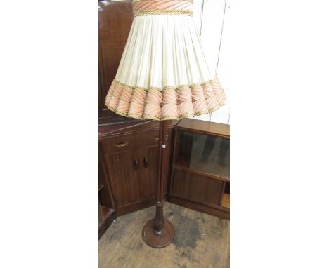 1930's Fluted and carved column standard lamp with ornate shade 