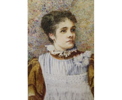 Miniature portrait painting on ivorine, of a young lady, gilt framed 