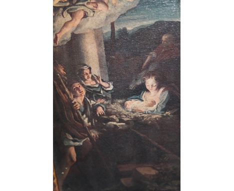 Oleograph on canvas, ' The Holy Night ', housed in an ornate gilt composition frame, 22cms x 16cms 