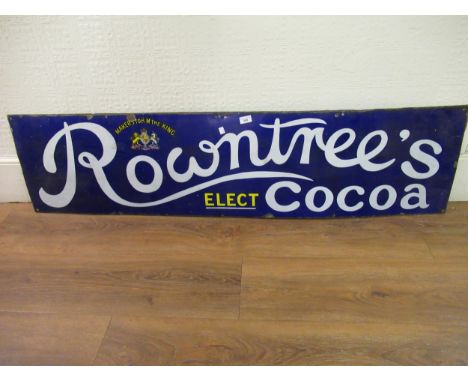 Late 19th/early 20th Century original 'Rowntree's Elect Cocoa' enamel sign with blue background bearing Royal crest, 153cm lo