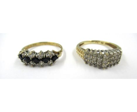 Dress ring set three rows of diamonds together with a 9ct gold paste set dress ring 