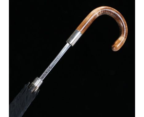 Unusual Swaine &amp; Adeney sword stick umbrella, the arched handle with screw thread to reveal the signed blade, 92cm long