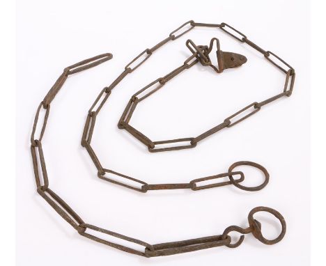 Scarce antiquarian Bible chains constructed of rectangular links with ring suspension and clasp, the clasp with remnants of b
