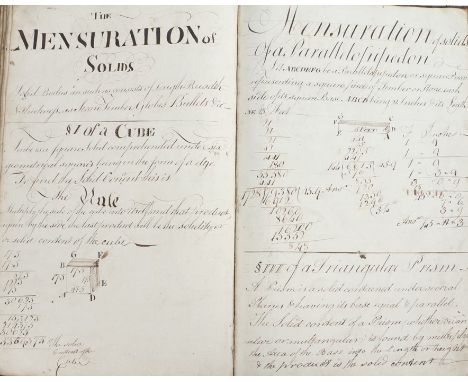 18th Century calculations book, formerly the property of an Ebenezer Anderson, the cover dated 1787, containing scales, table
