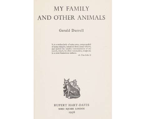 Author signed copy of My Family and Other Animals, Gerald Durrell, signed first edition with a sketch by the author, printed 