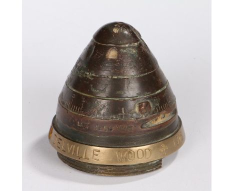 First World War British No.85 artillery fuse head, marked B.S.C. for Bethlehem Steel Company, Pennsylvania, and dated 1916, t