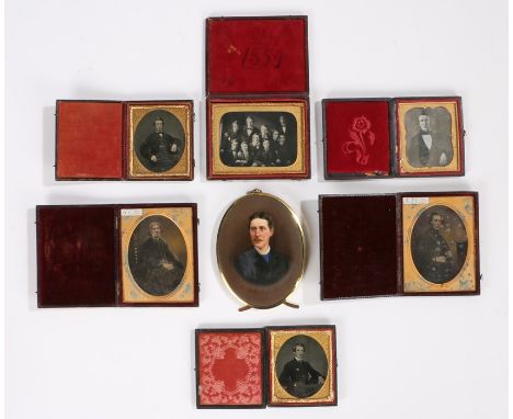 Seven portrait cabinet photographs and portrait miniatures of the Coughborough family, to include daguerreotype and ambrotype