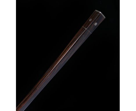 Early 20th Century rosewood walking stick, of square tapering form with white metal stringing and roundel decoration to the h