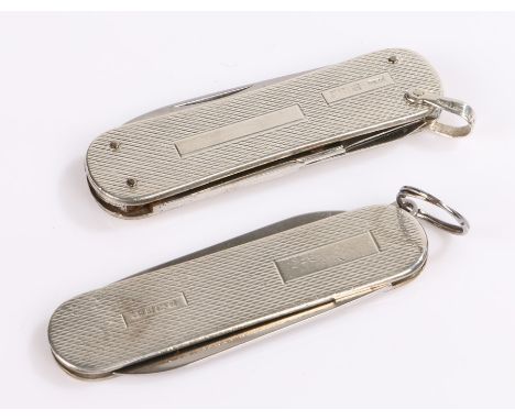 Two Elizabeth II engine turned silver pen knives, Birmingham 1966, maker Cohen &amp; Charles, Birmingham 1993, maker William 