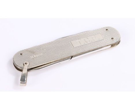 Elizabeth II engine turned silver pen knife, Birmingham 1985, maker William H Manton