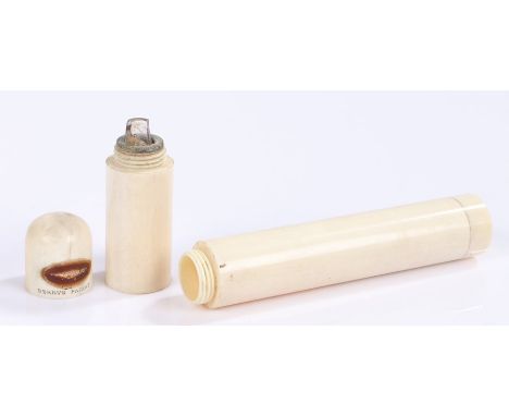 Berrys patent instantaneous light bottle, circa 1835, of cylindrical ivory case stamped 'BERRYS PATENT' to the screw top with