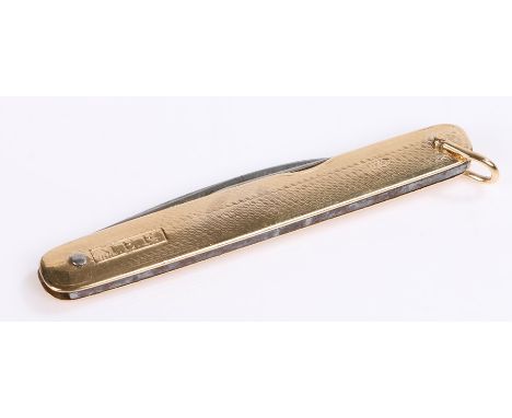 Victorian 9 carat gold mounted penknife by Sampson Mordan &amp; Co. the engine turned body with rectangular cartouche initial
