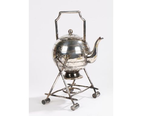 19th Century silver plated novelty teapot and stand, the teapot in the form of a croquet ball and the stand as the mallets in