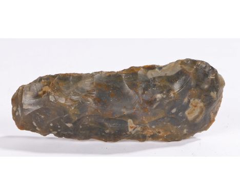 Neolithic flint axe head, arched napped example with tapering body, 12.5cm long. Found in Suffolk during the 1960's by a farm