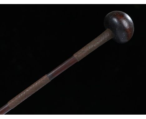 19th Century South African Knobkerrie, the squat ball head above three bands of copper work to the handle, 59cm long