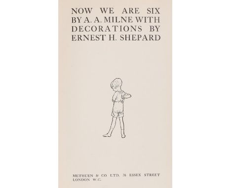 A.A. MILNE, "Now We Are Six", 1927, first edition, red cloth and gilt tooled