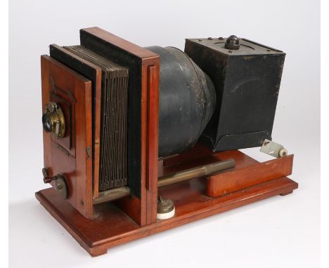 Lantern slide projector, the mahogany frame and light fitting to the back, 54cm long