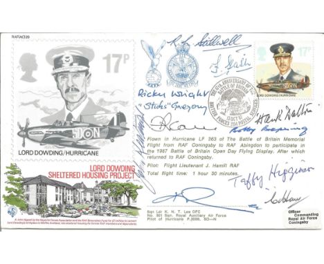 Ten WW2 aces and DFM winners signed 1987 Lord Dowding Sheltered Housing Appeal cover RAFAC29. Dowding 17p Stamp and BFPS 2154