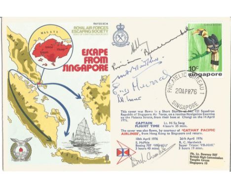 Multi-signed special RAF escapers Escape from Singapore SC14bA4 cover. Signed by Vivianne Bullwinkle, Alistair Blair-Kerr, En