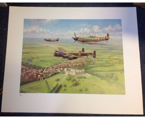 World War Two print 24x30 titled Per Ardua AD Astra signed in pencil by the Artist John Young picturing RAF Memorial flight f