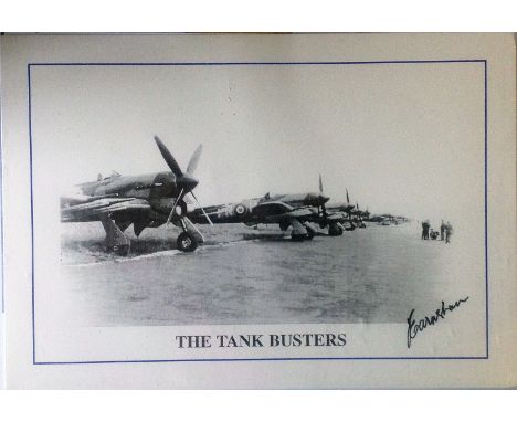 WW2 Tank Busters signed card. Rare Nineteen Typhoon 609 sqn pilots including Sqn Ldr R Beamont DSO DFC, Sqn Ldr A Ingle DFC A