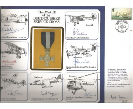 WW2 Eric Winkle Brown DSO AFC signed A4 Award of the Distinguished Service Cross cover. Also signed by Peter Twiss DSC, Flt L