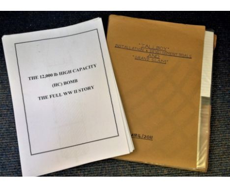 World War Two collection includes handwritten P. R. O FILE Air/14/2011 Tallboy installation and development trials and grand 