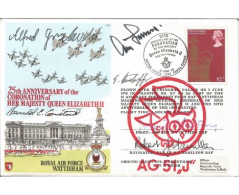 Luftwaffe aces Galland, Grislaw, Rudorffer signed Royal Air Force Wattisham signed 25th Anniversary of the Coronation of Her 