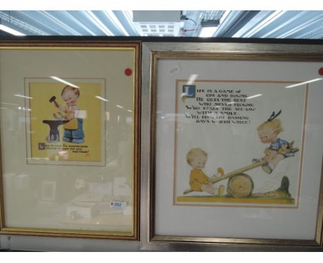 Two prints after Mabel Lucie Attwell, Life is a game, 11in x 11in and Lots of luck, 7in x 6in