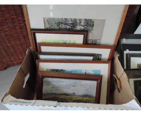 A selection of original artworks and prints including oil on board